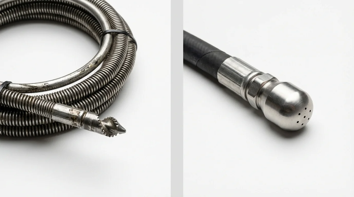 Drain snake cable and hydro jetting nozzle used for drain cleaning in Mandeville, LA
