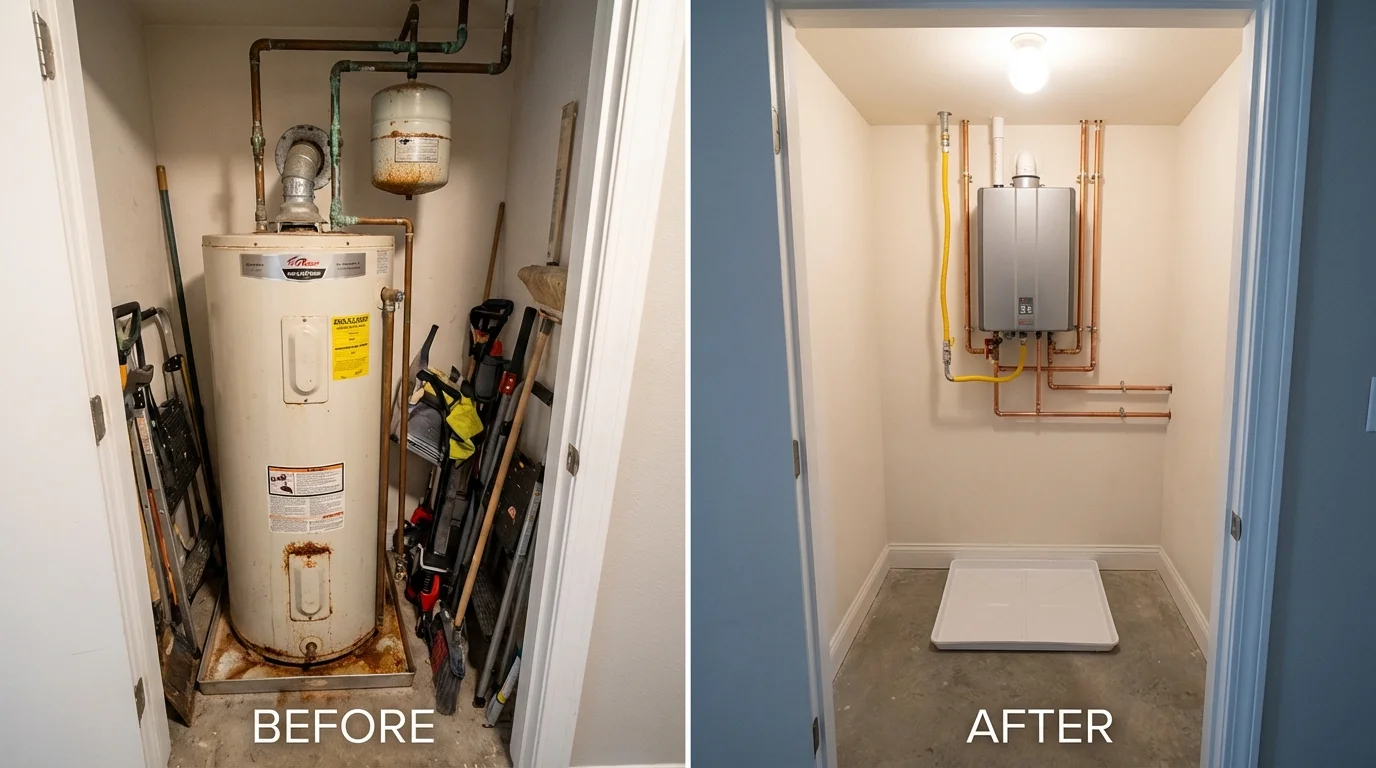 Tank water heater versus wall-mounted tankless unit comparison for Mandeville, LA homeowners